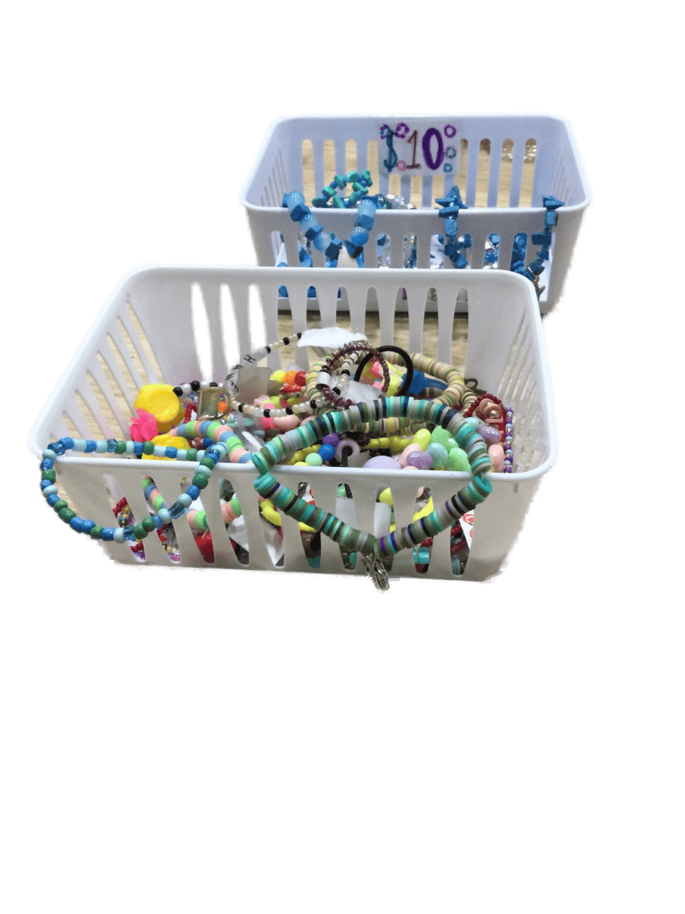 Basket of beaded bracelets