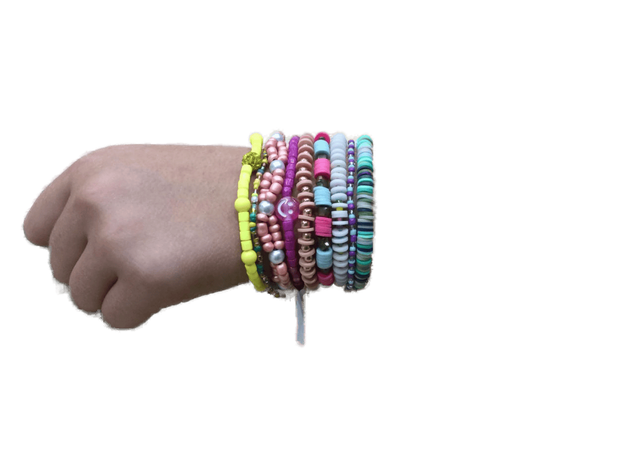 Stack of bracelets on a wrist